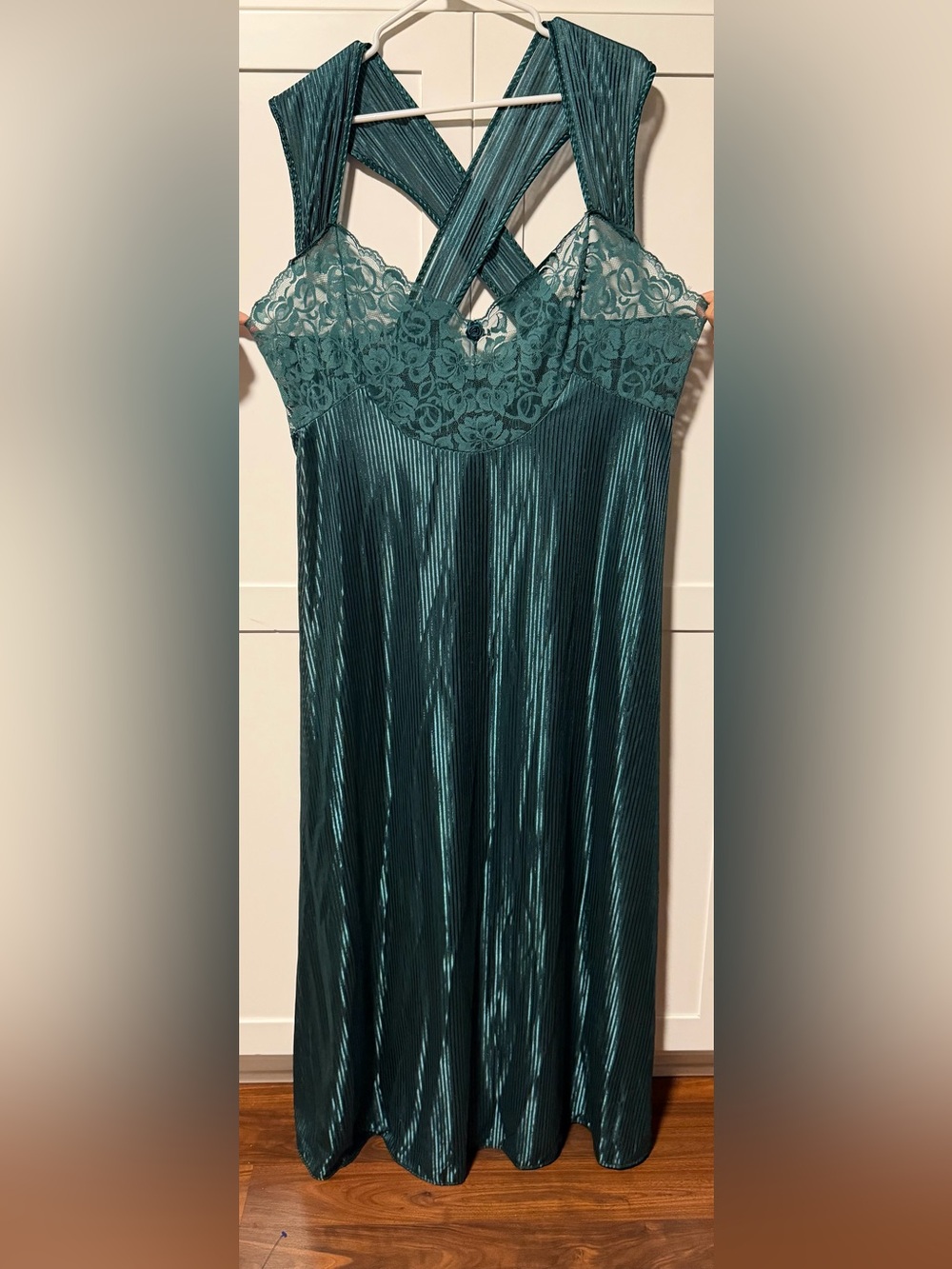 Petra Fashions Emerald Lace-Trim Night Dress with Crisscross Straps